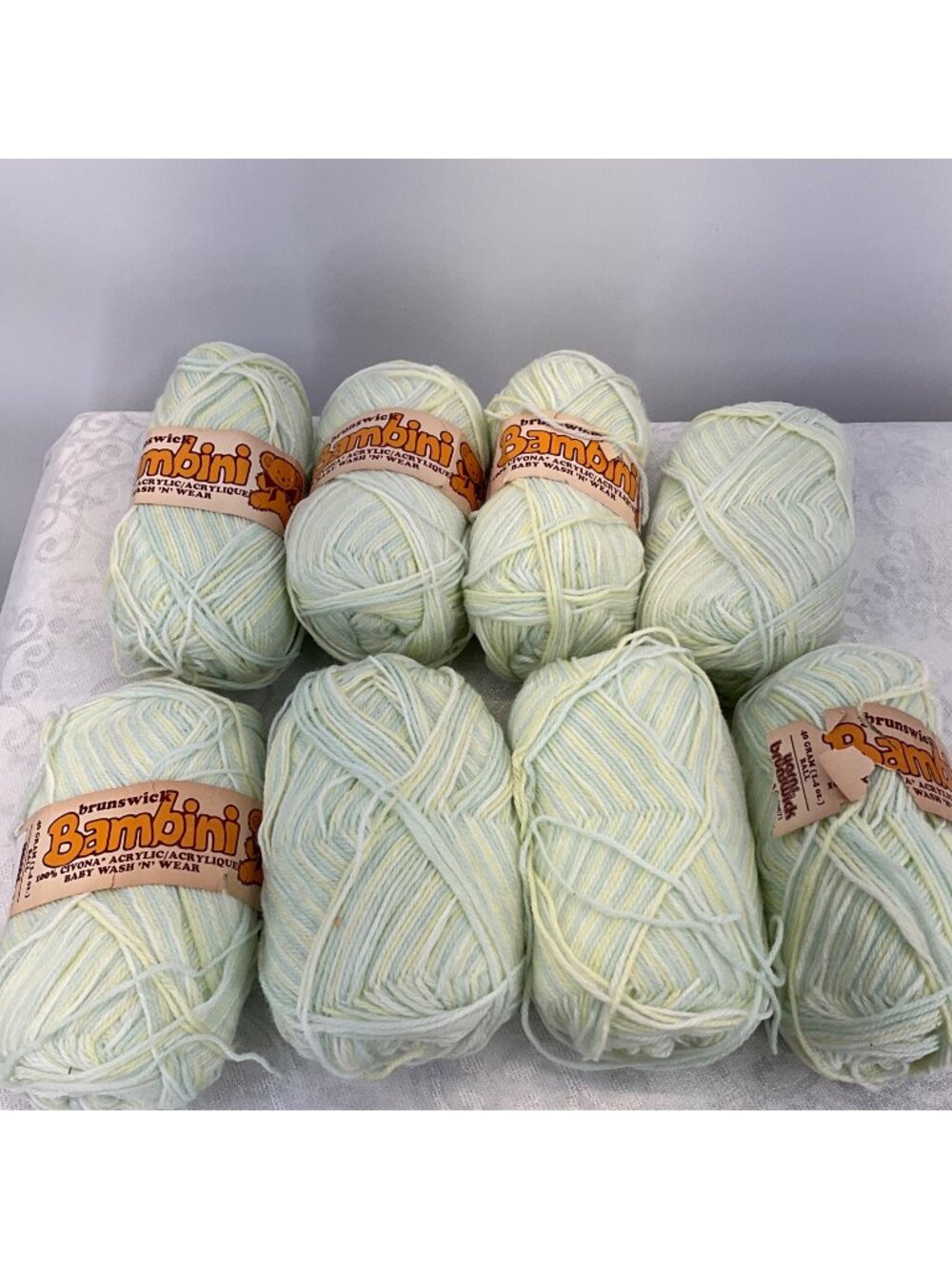 Brunswick Bambini Baby Yarn Lot 8 Skeins 100% Acrylic Dapple Yellow Green 40g Ea